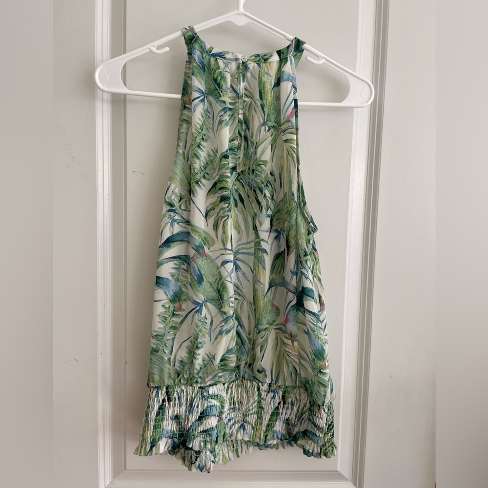 Joie Green & White Tropical Print Halter Blouse.